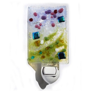 Glass Night Light, hand made, Lavender olive green cranberry Fused glass Art image 1