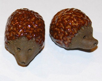 Ready To Ship Hedgehog Bowl in White Clay Decorated with Pigments in Brown Pink and Black