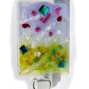 Glass Night Light, hand made, Lavender olive green cranberry Fused glass Art image 4