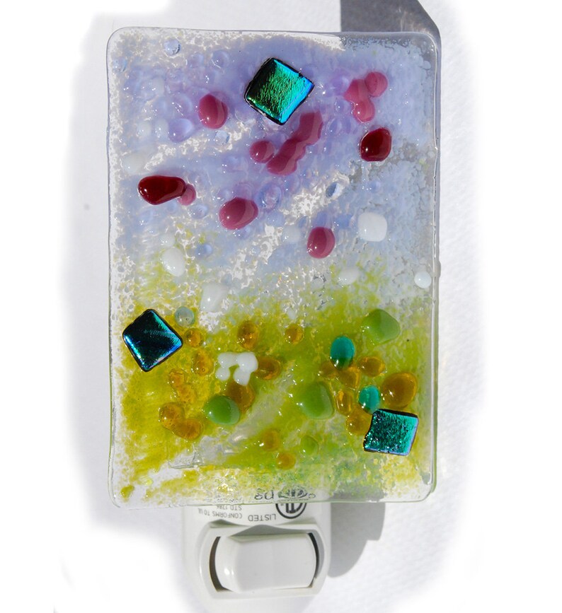 Glass Night Light, hand made, Lavender olive green cranberry Fused glass Art image 4