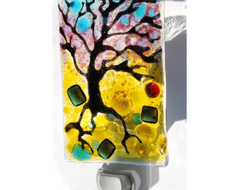 Glass night light, Tree night light, Tree Light, handmade nightlight, fused glass light, wall light, childs room light, room light,