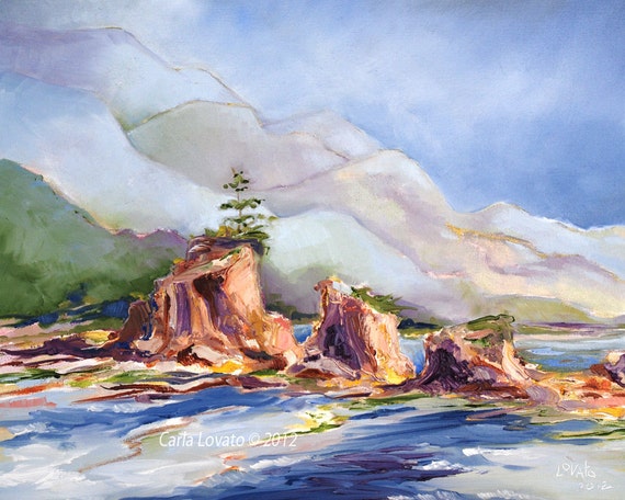 Ocean landscape, Oregon Coast, Abstract painting, Giclee print, 8 x 10 inches, Seascape Painting, Coastal Art, Beach Decor,