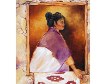 Native American, Oil painting, Hopi maiden, large Giclee print, Native woman, earth tones, Hopi Woman, russet, purple, gold