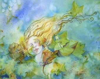 Watercolor Painting, Goddess Painting, 11 x 16 Giclee Print, tree spirit, Sprite, woodland fairy, Woodland decor, matted, ready to frame