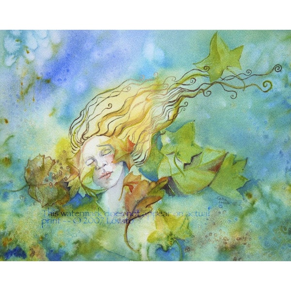 Peinture à l'aquarelle, peinture de la déesse, impression giclée 8 x 10, esprit d'arbre, lutin, fée des bois, décoration de la forêt, emmêlé, prêt à encadrer