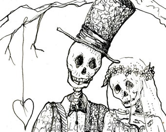 Skeleton  Day of the Dead, wedding, blank card, Bride and groom,  halloween wedding
