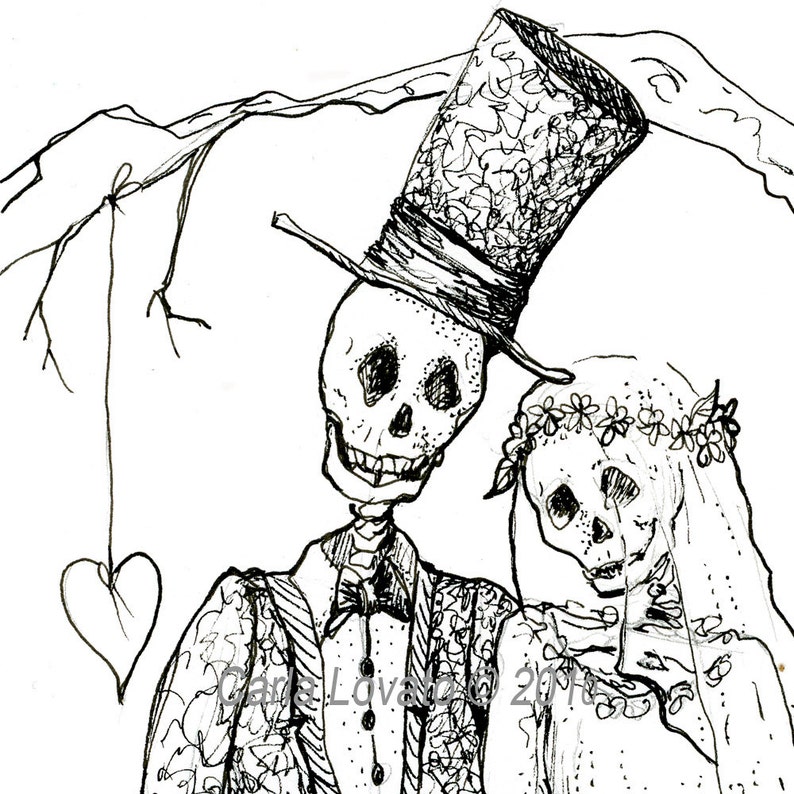 Skeleton Day of the Dead, wedding, blank card, Bride and groom, halloween wedding image 1