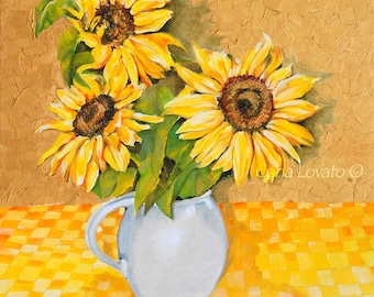 Sunflowers Giclee Print, 8 x 10 inches, Garden Art, Floral Painting, Wall Art