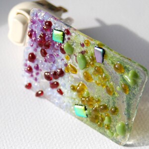 Glass Night Light, hand made, Lavender olive green cranberry Fused glass Art image 2