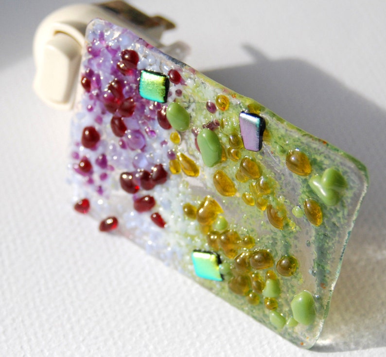 Glass Night Light, hand made, Lavender olive green cranberry Fused glass Art image 2