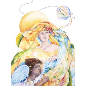 Goddess painting, Watercolor Painting, Mother Earth Painting, Watercolor, Giclee Print, Angel, Mother and Child, Woman image 1