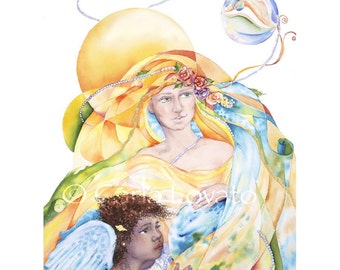 Goddess painting, Watercolor Painting, Mother Earth Painting, Watercolor, Giclee Print, Angel, Mother and Child, Woman