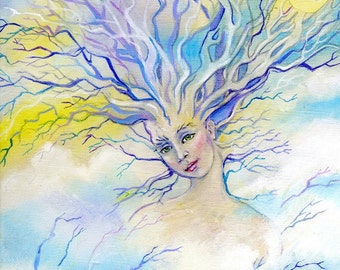 Tree Goddess, Tree Spirit, Original Acrylic Painting,  Acrylic on canvas, Original painting, woman in tree, tree woman goddess of trees