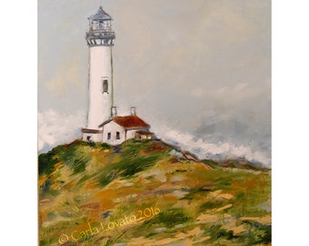 Lighthouse Painting, Original painting, oil on canvas, Yaquina lighthouse, Lighthouse decor, Ocean seascape, Oregon coast, Costal art, beach