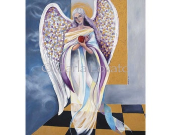 Angel painting, oil painting, oil on canvas, surreal painting, Giclee print, spiritual art, angel wings,