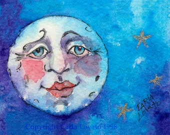 Moon face, Blue Moon, digital download art, instant download, infant room decor, child decor, to the moon, moon child art, wall art