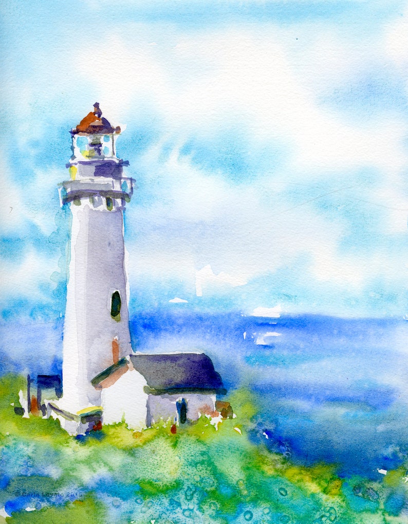 Yaquina Light House, watercolor, Giclee Print 5 x 7 in Newport Oregon image 1