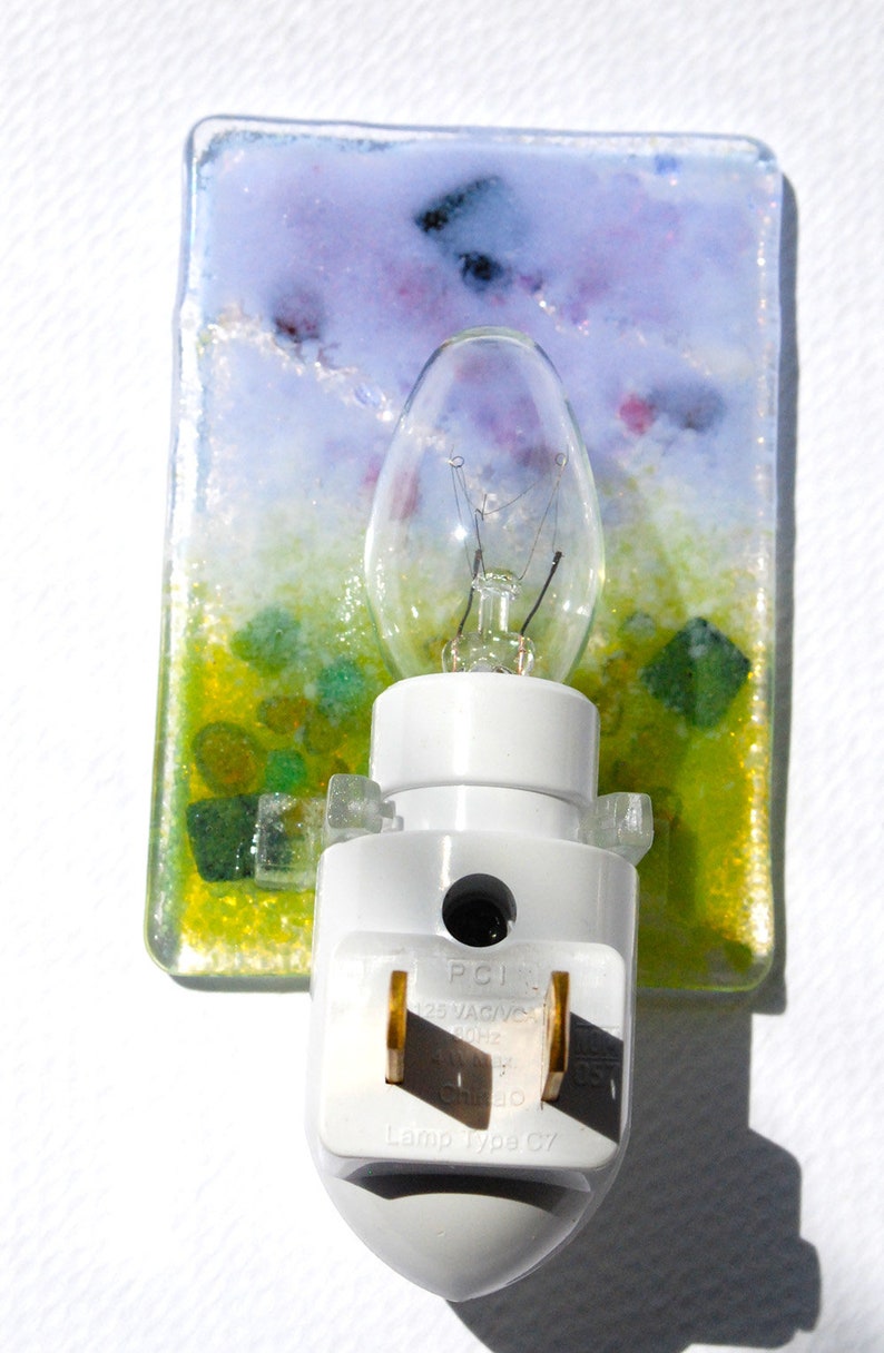 Glass Night Light, hand made, Lavender olive green cranberry Fused glass Art image 5