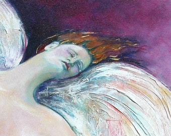 Acrylic painting, winged Goddess, Giclee Print, Nude Figure, 5 x 7