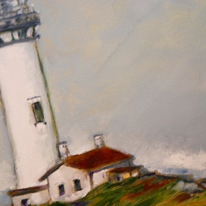Lighthouse Painting, Original painting, oil on canvas, Yaquina lighthouse, Lighthouse decor, Ocean seascape, Oregon coast, Costal art, beach image 4