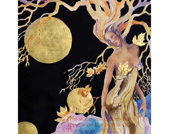 Goddess Painting, Tree Woman, mother earth, tree spirit, watercolor painting, 8 x 10 Giclee Print, Tree spirit, spiritual decor, celtic art,