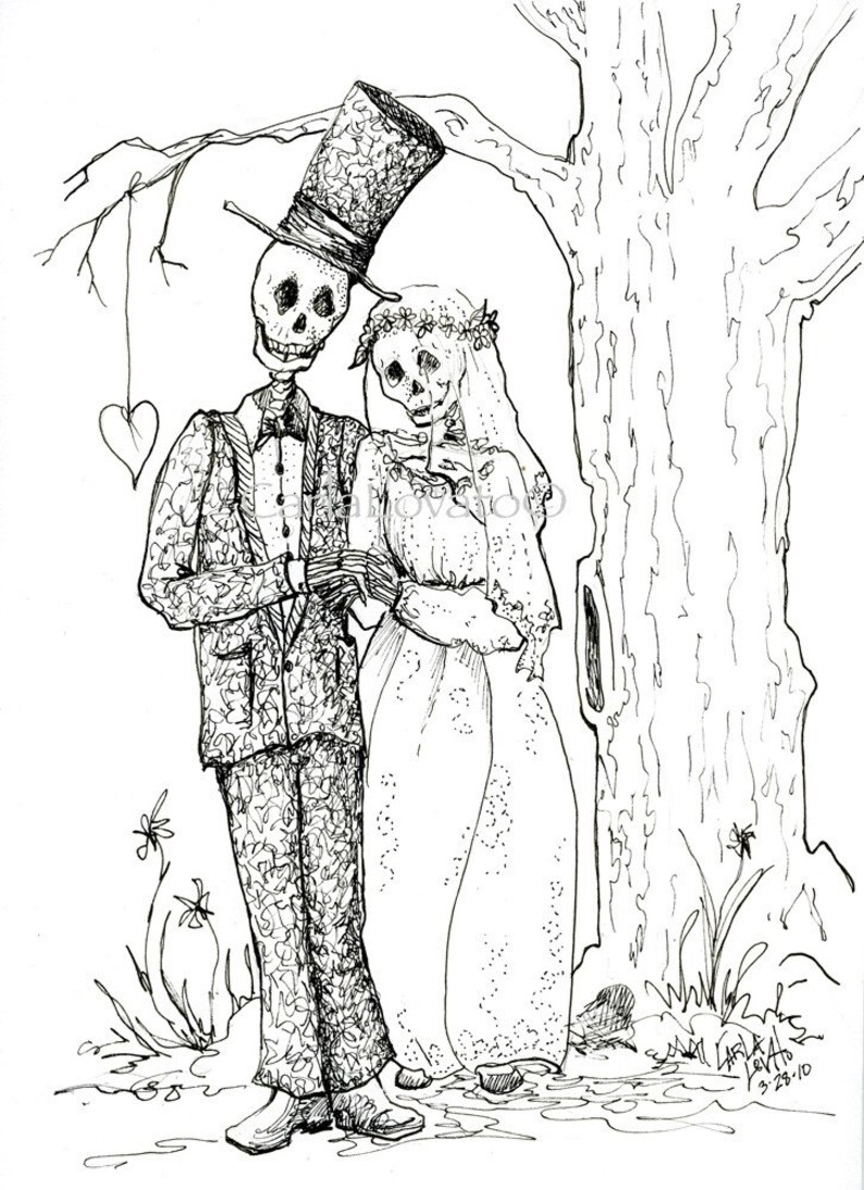 Skeleton Day of the Dead, wedding, blank card, Bride and groom, halloween wedding image 2