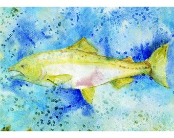 Salmon Painting, fish Painting, watercolor fish, 8 x 10 Giclee Print, wildlife art, abstract painting, Fish art, salmon watercolor,