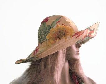 Yellow Sun Hat- Tropical Flower Print Wide Brim Sun Hat SALE--Was  102.95==Now 85.00