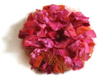 Red  Pink Orange Tattered Flower Brooch