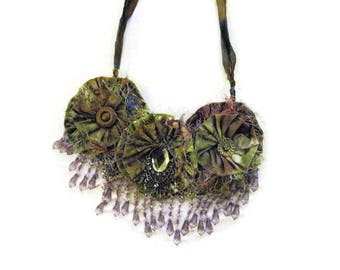 Flower Bib Statement Necklace Beaded Necklace Yo Yo Flower Romantic Jewelry