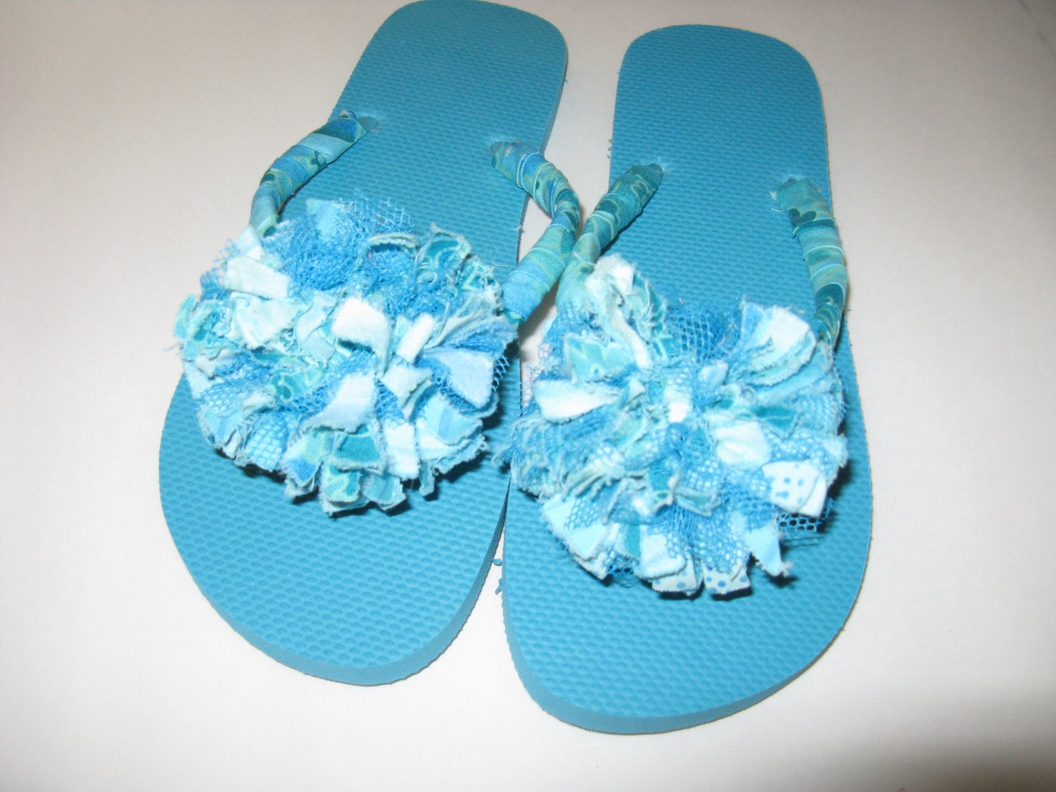 Turquoise Flip Flops Decorated Fabric Flower Flip Flops Summer | Etsy
