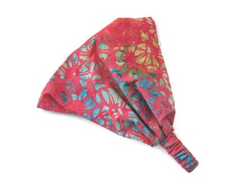 Batik Print Hippie Head wrap Red Multi Print Spa Gypsy Head Band