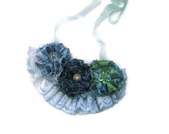 Flower Necklace Bib Statement Necklace Blue Flower Necklace Floral Necklace