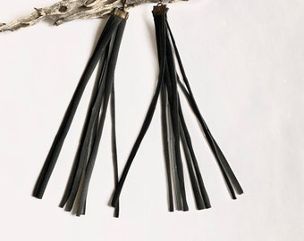 Dangle Bike Tube Earrings, Black, Frayed, Minimal, lightweight, long, dramatic