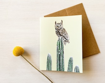 Great horned owl - blank greeting card