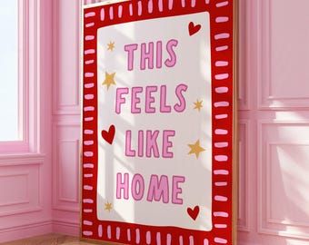 Cosy Home-citaatprint: This Feels Like Home, rozerood decor (digitale download)