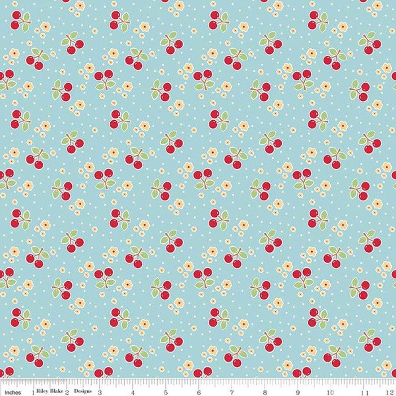 Bake Sale 2 Cherry Aqua Riley Blake C6986 | 100% Cotton Fabric | Perfect for Face Masks | Quilting fabric | Made in USA 