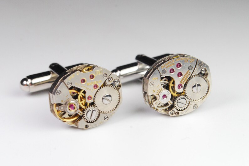 Steampunk Cufflinks Vintage Swiss Watch Movement Mens Gear Etsy