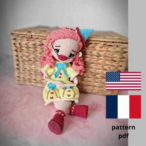 Rozi the Cheerful Clown – Crochet Doll PDF Pattern, English and French PDF