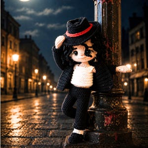 Jacko Style Crochet Doll Pattern PDF, Amigurumi Pop Star Rockstar Tutorial (30cm)