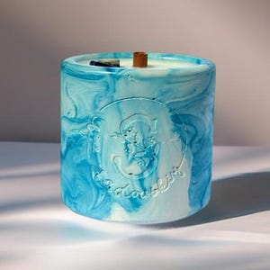 Unique handmade candle in a gypsum pot with the forest aroma. Relaxing natural soy wax candles with a wooden wick.