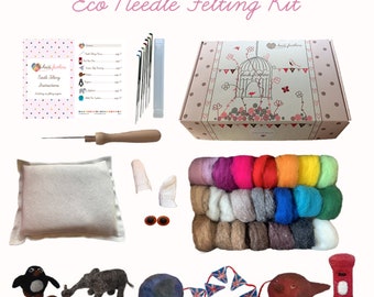 Heidifeathers Eco Boxed Carded Wool Starter Needle Felting Kit - with Recycled Wool Mat and Compostable packaging