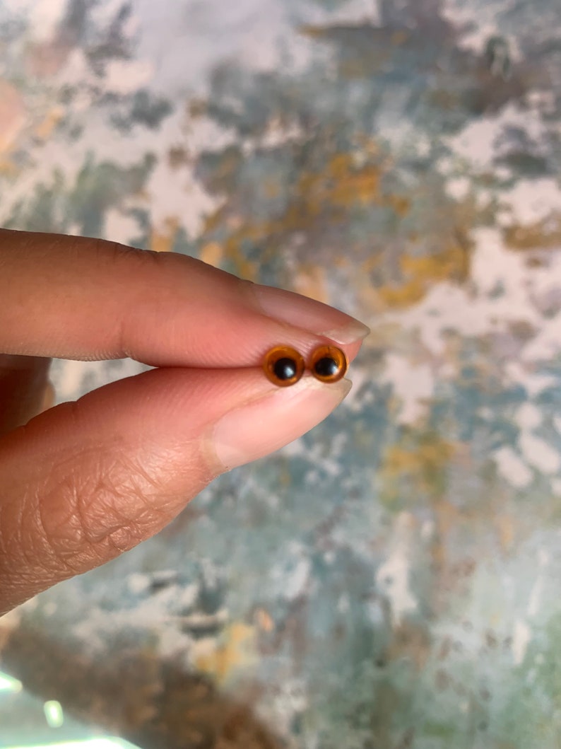 May include: Two brown plastic googly eyes with black pupils.