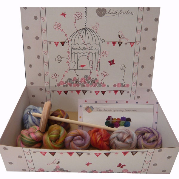 Heidifeathers Boxed Spinning Kit Merino & Bambus Mischung Wolle Tops / Kammzug