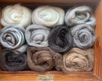 Heidifeathers Animal Mix - Natural Wool Tops / Roving 10 Types - Felting Wool - Needle Felted Animals