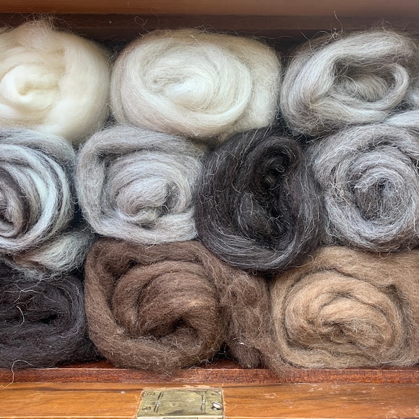 Heidifeathers Animal Mix - Natural Wool Tops / Roving 10 Types - Felting Wool