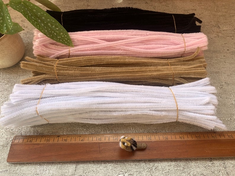 Heidifeathers Long Pipe Cleaners - High quality 30cm / 12" Length 6mm thick Chenille - Needle Felting Mix of all 4