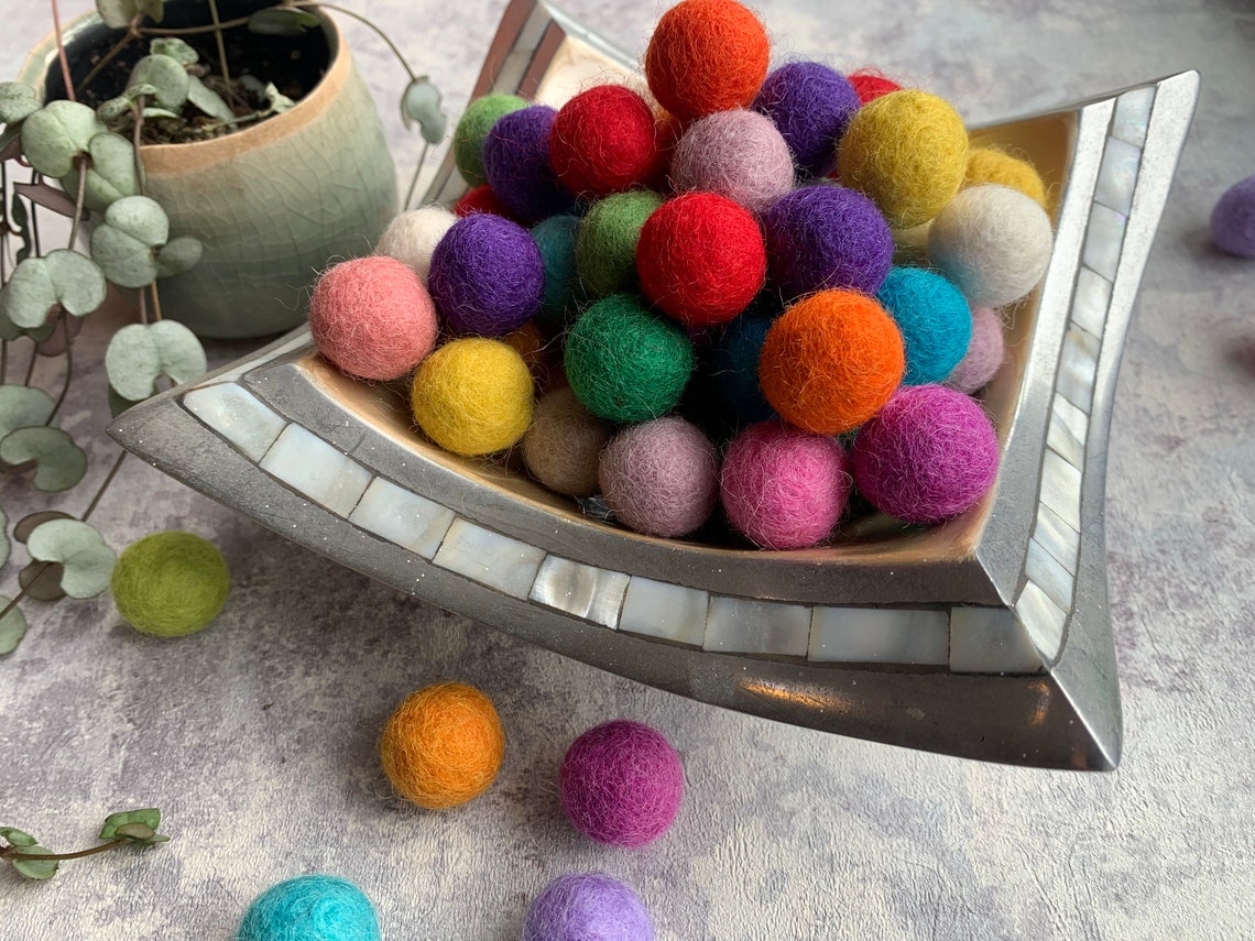 Colorful handmade wool felt balls from Nepal