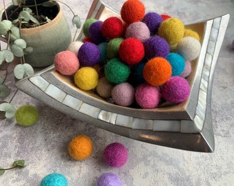 Heidifeathers Felt Balls -50 or 100 balls 100% Wool Handmade 1cm / 3/8&quot; And 2cm / 6/8&quot; - You Choose The Mix - Felt Balls