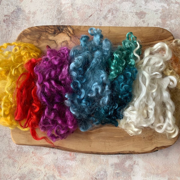 Heidifeathers Curly Wool - Hand Dyed, Teeswater Locks - Felting Wool